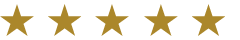 5-Sterne-Bewertung: Hier 5 Sterne in einer Reihe, goldfarben